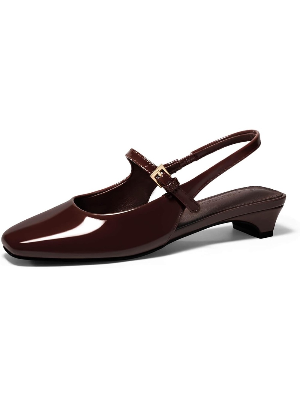 Coutgo Patent Leather Slingback Low Heel Pump - Brown